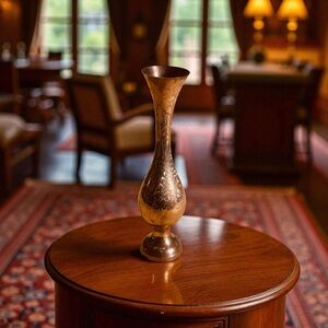 Vintage Floral Etched Brass Vase/Flower Vase/Votive/Table Decor/Accent Piece